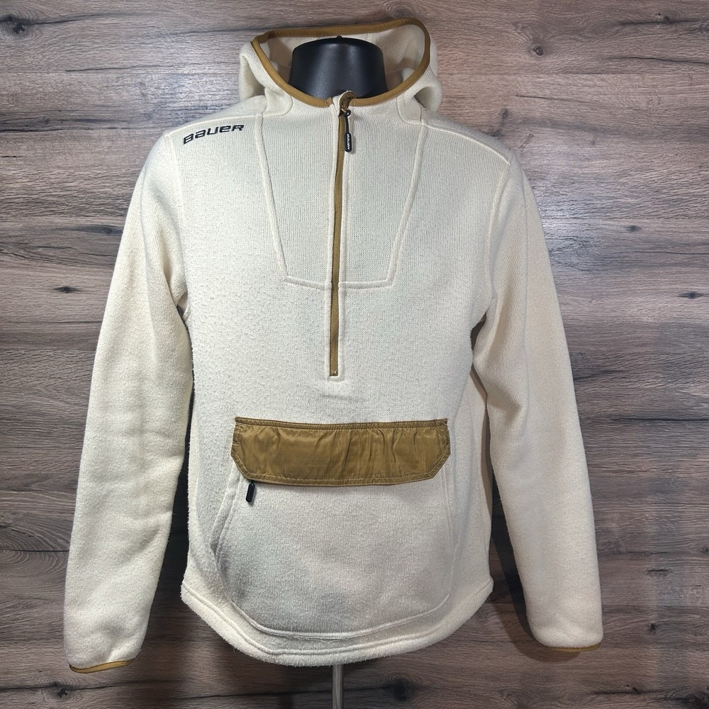 Bauer Hockey 1/2 Zip Fleece Hoodie Beige Mens Size Medium